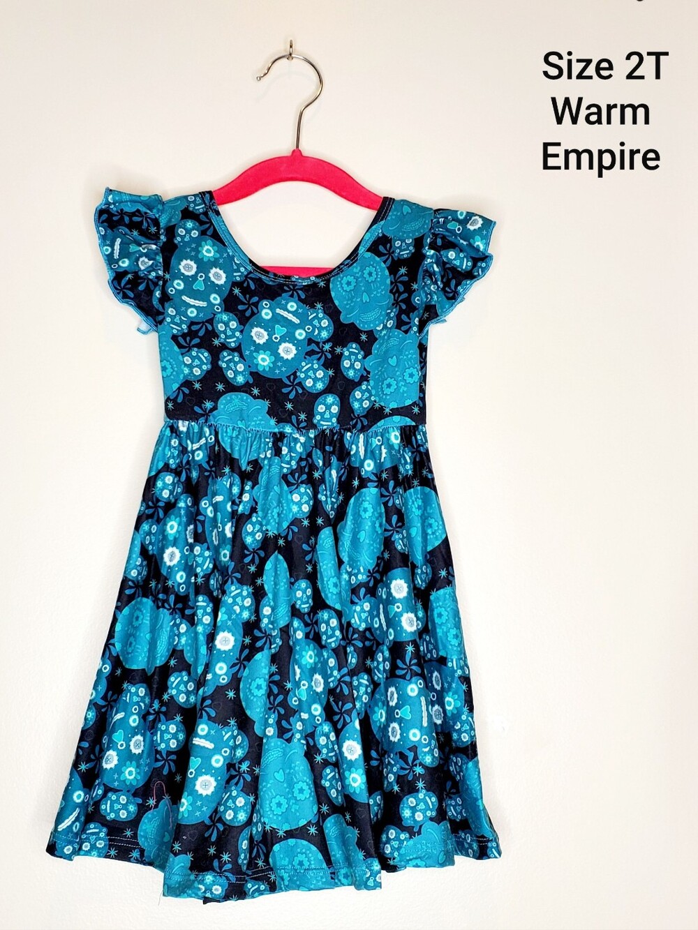 NWT DotDotSmile Teal Sugar Skulls & Floral Empire Waist Dress - Size 2T